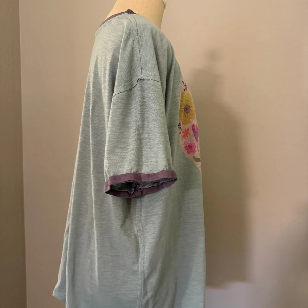 Natural Life Women's Oversized Ringer Floral Heart Colorful T-shirt Size XS - Picture 5 of 7